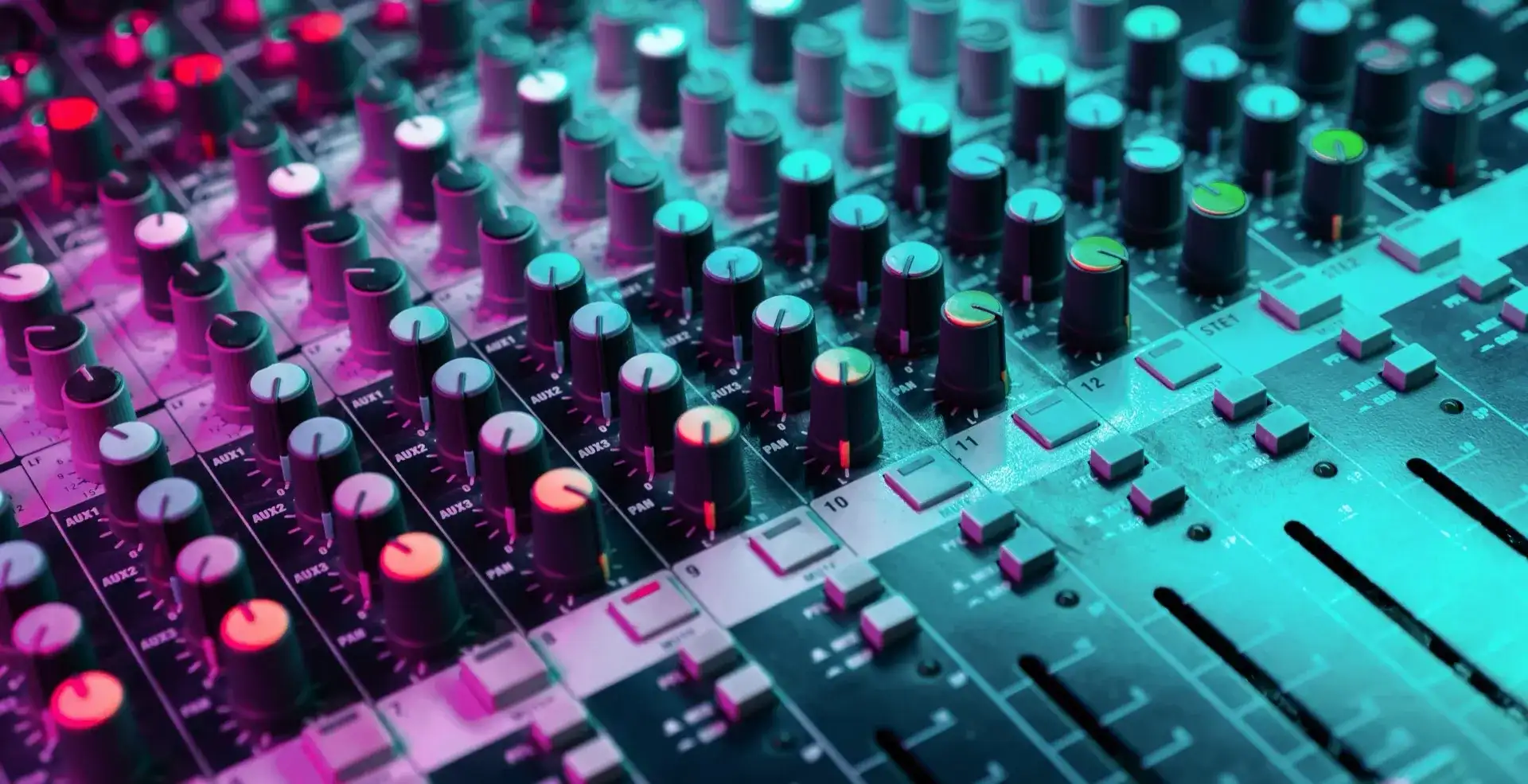 Professional sound mixing console in studio environment